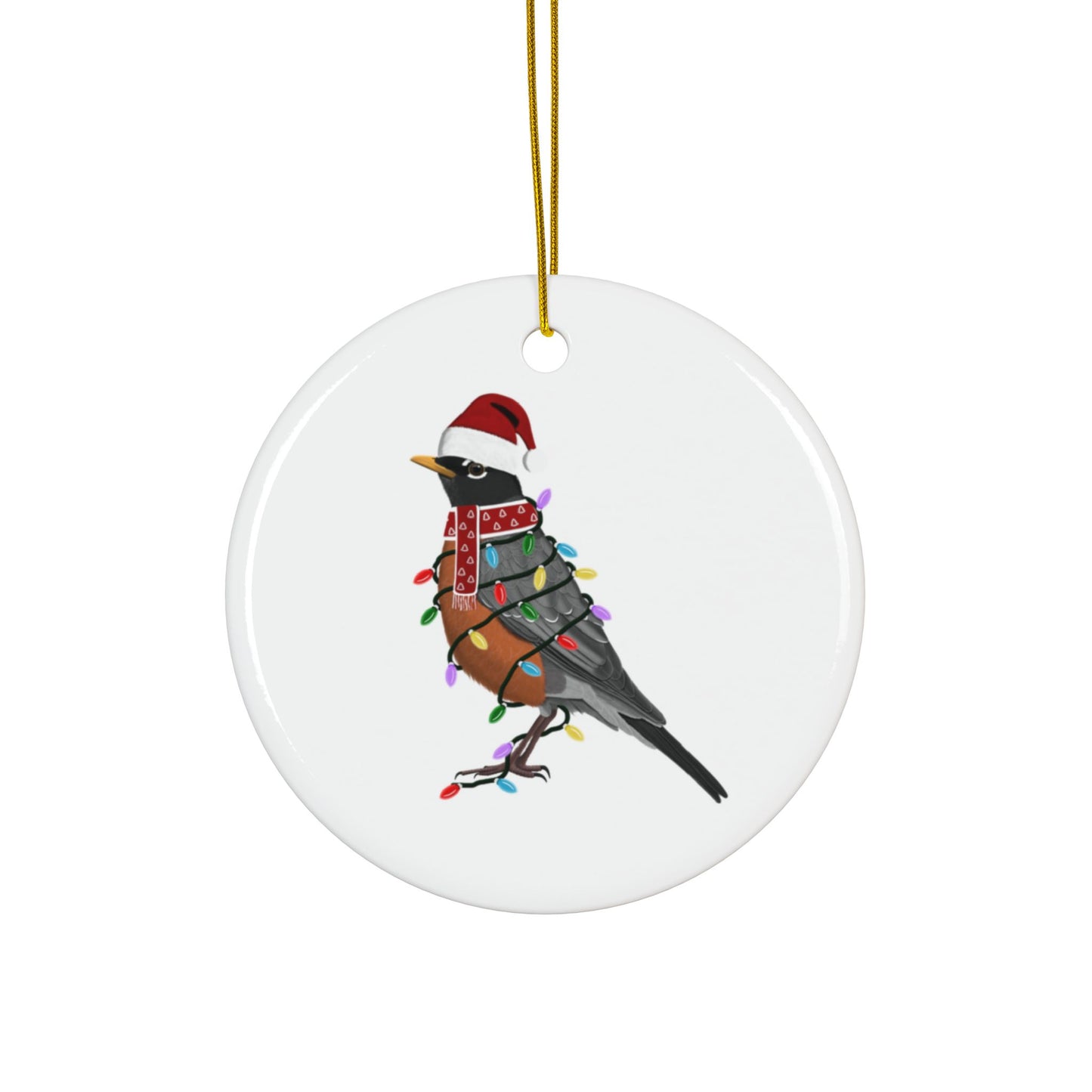 American Robin as Santa Ceramic Bird Christmas Ornament | Durable Double-Sided Bird Lover Decor
