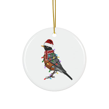 American Robin as Santa Ceramic Bird Christmas Ornament | Durable Double-Sided Bird Lover Decor