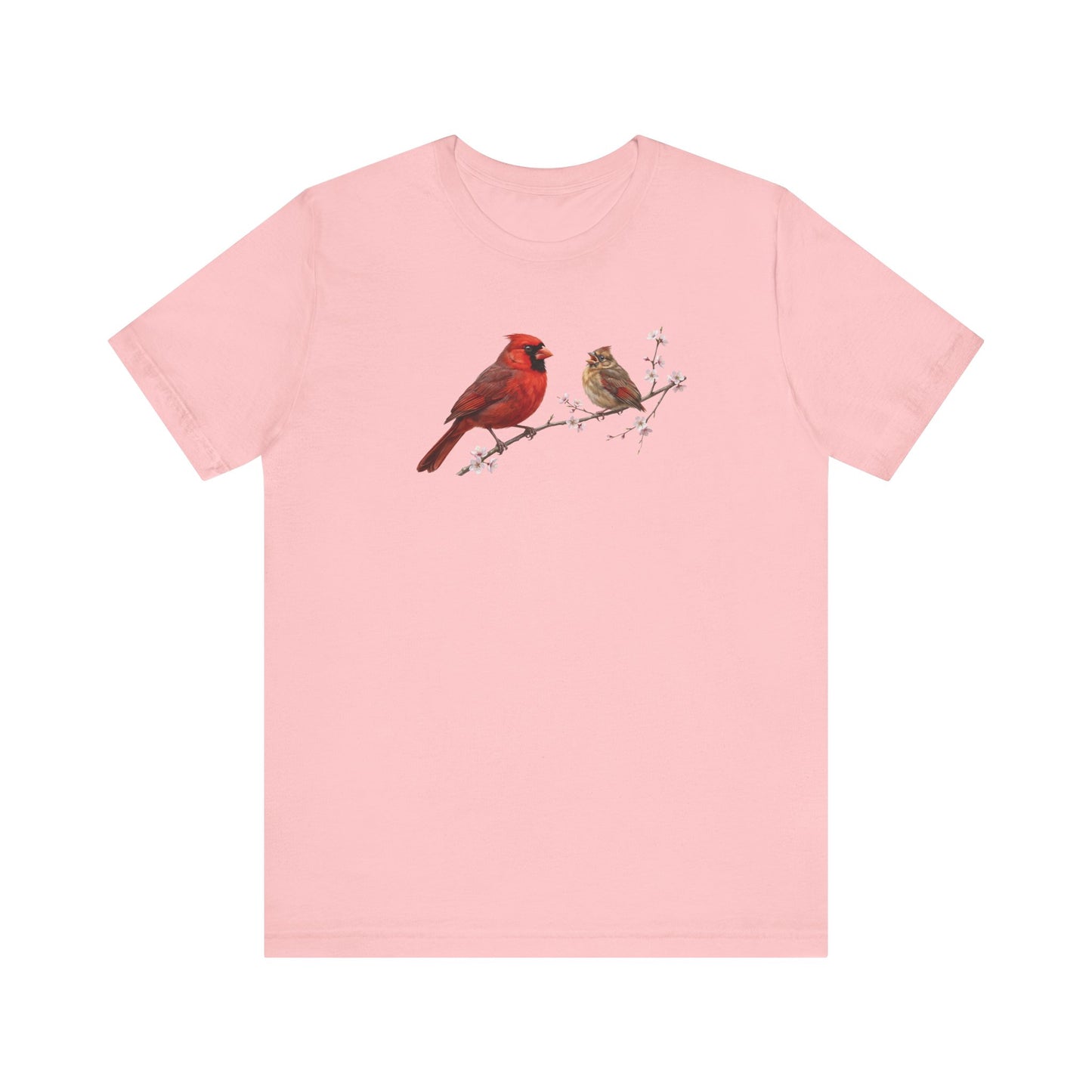 Northern Cardinal & Fledgling T-Shirt | Spring Blossoms Unisex Graphic Tee