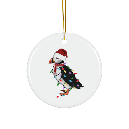 Puffin as Santa Ceramic Bird Christmas Ornament | Durable Double-Sided Bird Lover Decor