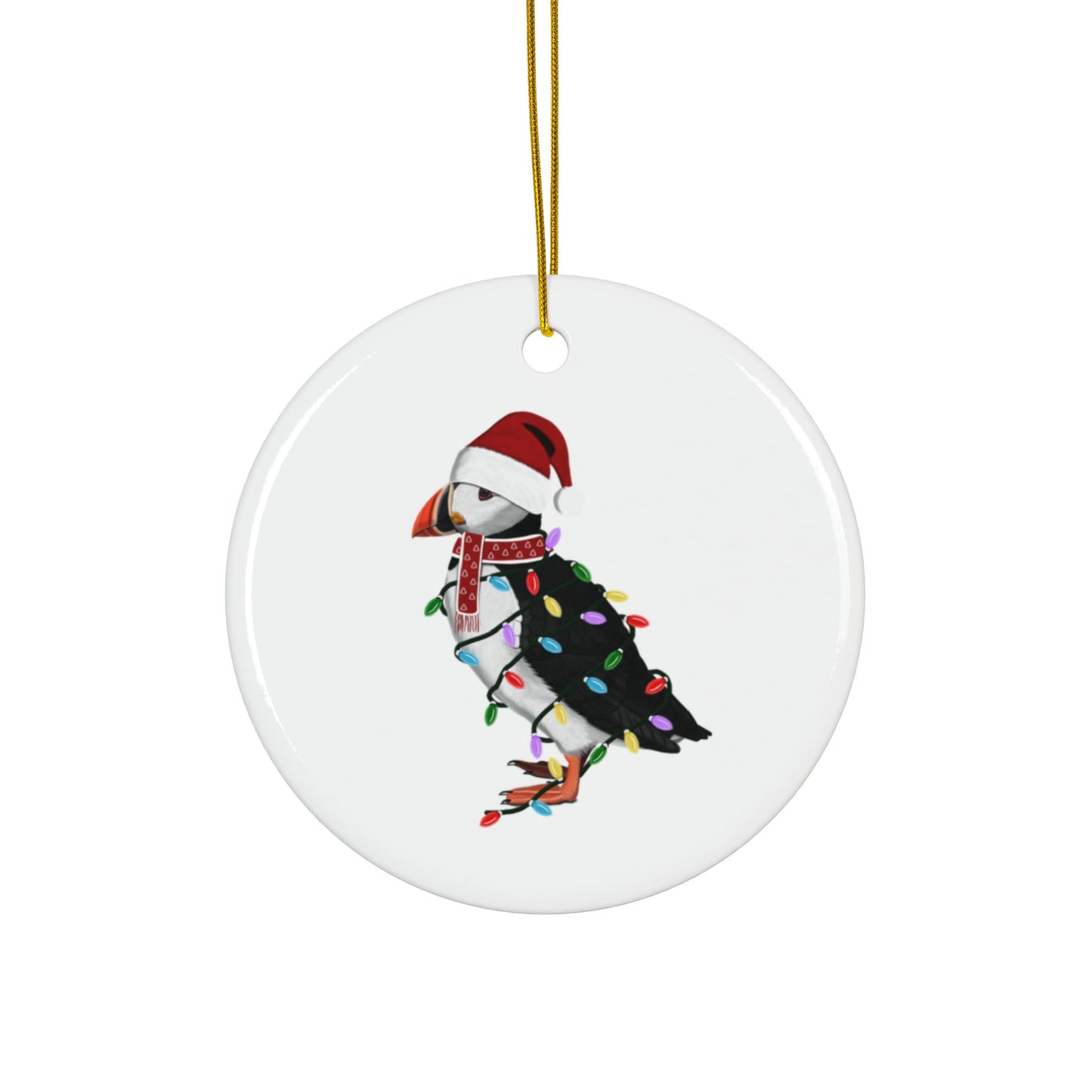 Puffin as Santa Ceramic Bird Christmas Ornament | Durable Double-Sided Bird Lover Decor