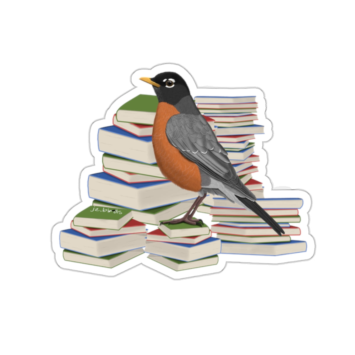 Robin Bird and Books Birdlover Bookworm Sticker