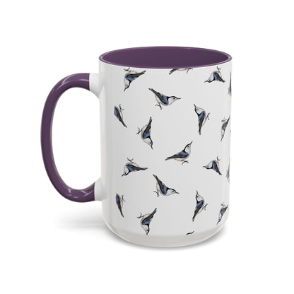 Nuthatch All-Over Pattern Accent Mug | Colorful Bird Lover Gift for Birdwatchers
