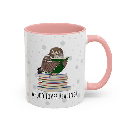 Whooo Loves Reading Owl Teacher Mug – Two-Tone Librarian & Book Lover Cup