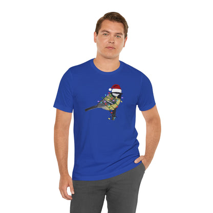 Chickadee with Fairy Lights Christmas Bird T-Shirt