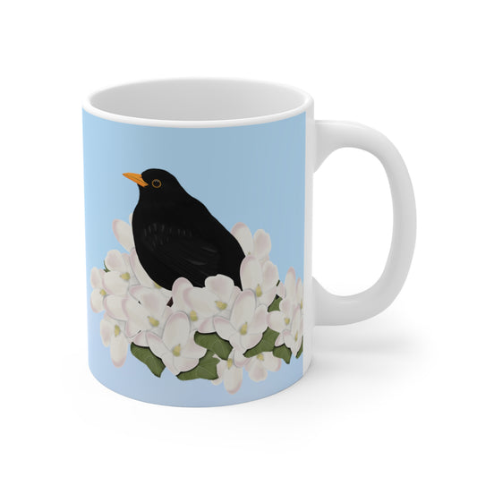 blackbird bird apple blossoms mug