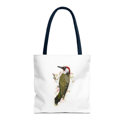 Grünspecht Tragetasche 40x40cm Vogel Tasche Weiß für Vogelbeobachter