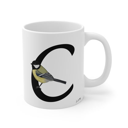 chickadee letter c bird mug