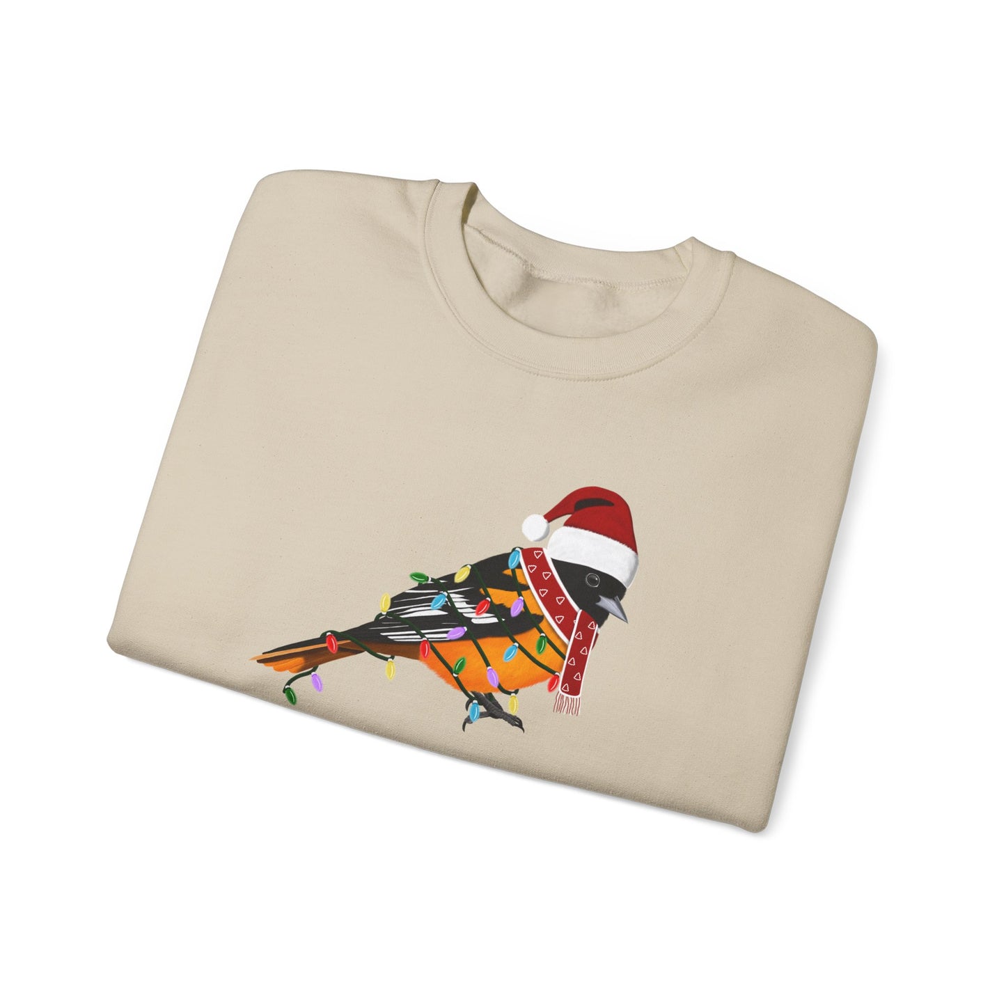 Baltimore Oriole with Fairy Lights Santa Claus Christmas Bird Sweatshirt