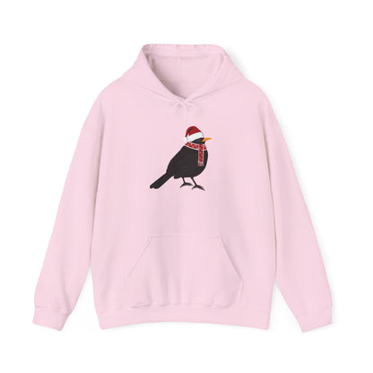 Blackbird Christmas Bird with Santa Hat Birdwatcher Birdlover Hoodie