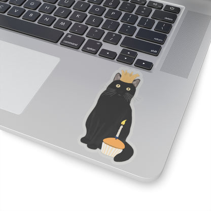 Black Cat with Crown and Muffin Cat Lover Sticker