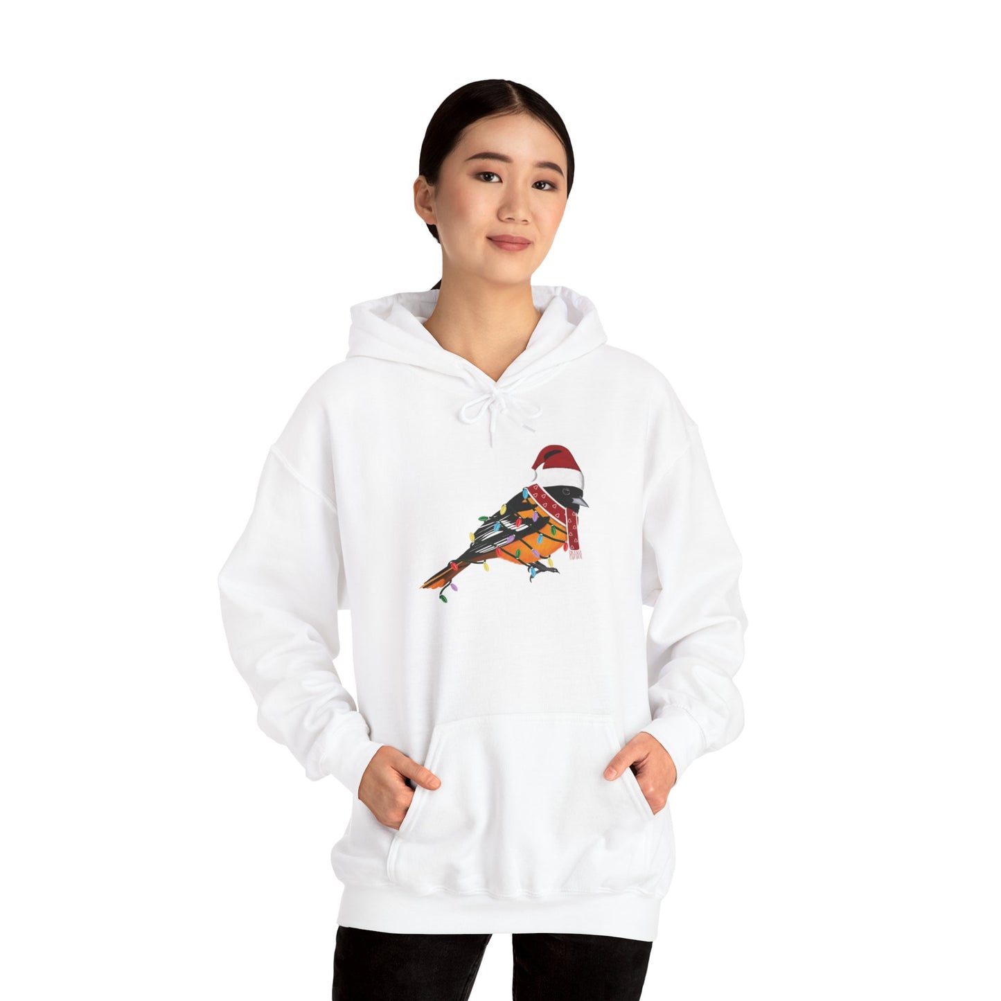 Baltimore Oriole with Fairy Lights Christmas Bird Hoodie