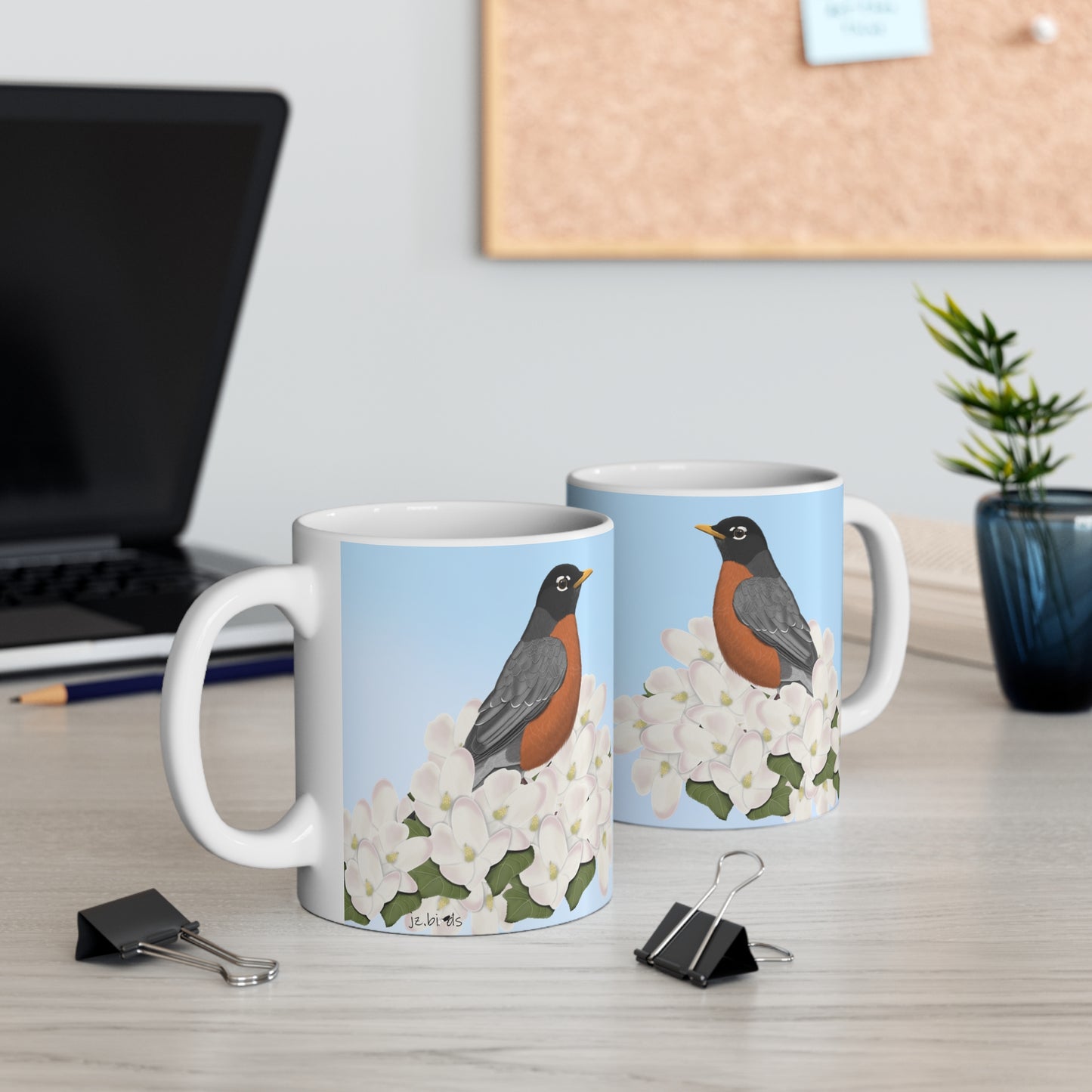 American Robin Apple Spring Blossoms Bird Ceramic Mug 11oz