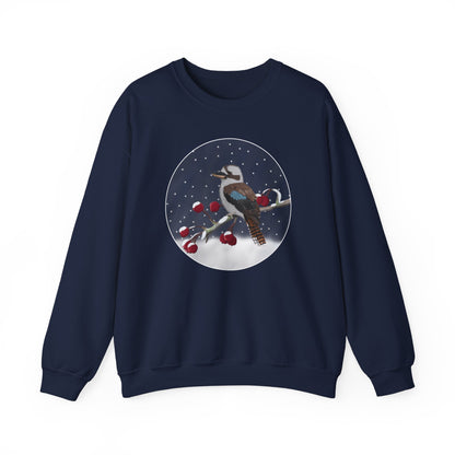 Kookaburra on a Winter Branch Birdwatcher Christmas Bird Sweatshirt