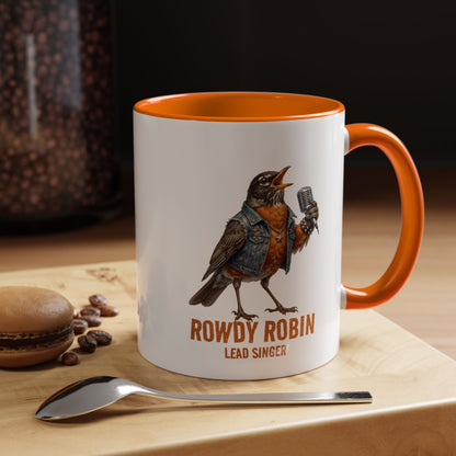 Rowdy Robin Coffee Mug – Funny American Robin Bird Gift – Lead Singer & Vocalist Cup – Music Lover & Birdwatcher Present