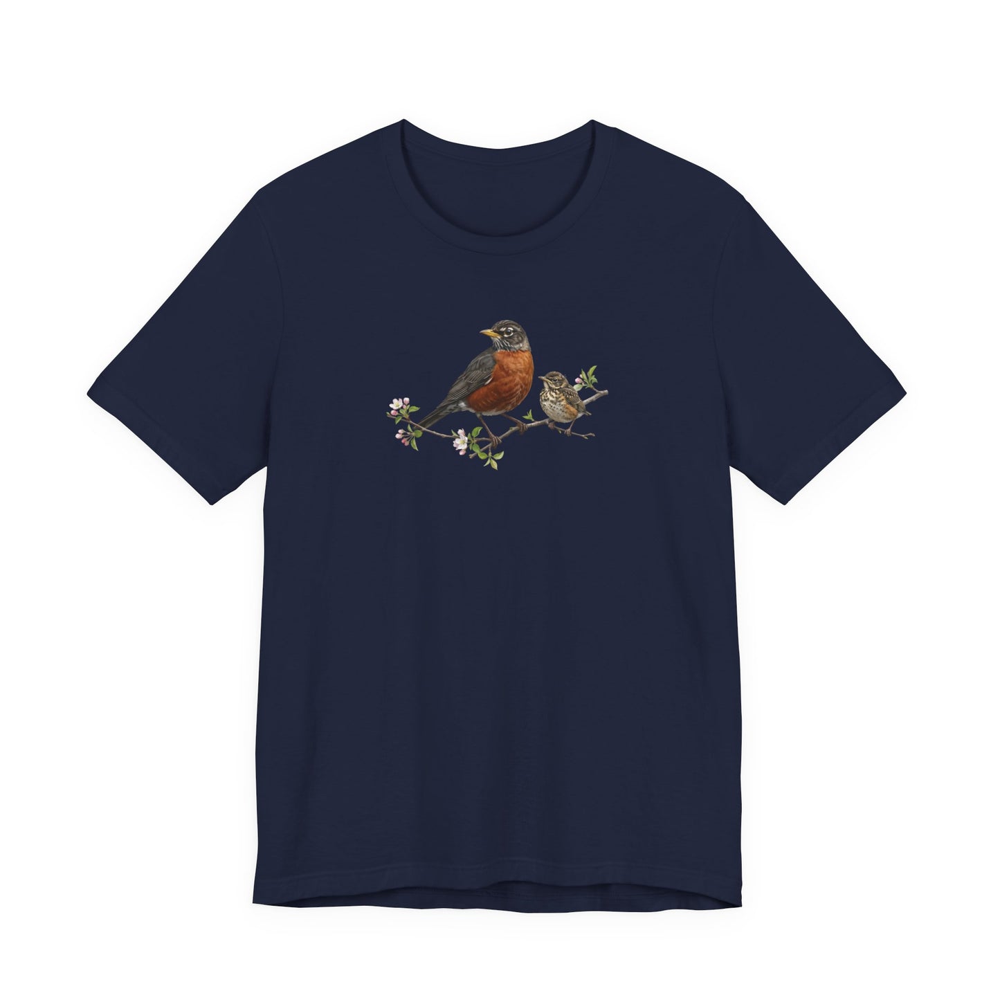 American Robin & Fledgling T-Shirt | Spring Blossoms Unisex Graphic Tee