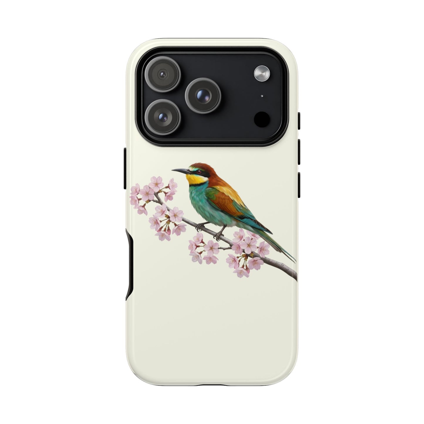 Bienenfresser Handyhülle in Cremeweiß | Florales Kirschblüten Vogel-Motiv für iPhone & Google Pixel