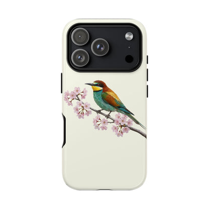 Bienenfresser Handyhülle in Cremeweiß | Florales Kirschblüten Vogel-Motiv für iPhone & Google Pixel
