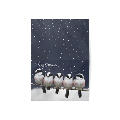 Long Tailed Titmice Bird Art Premium Christmas Card 7x5" | Double-Sided Matte Holiday Greeting