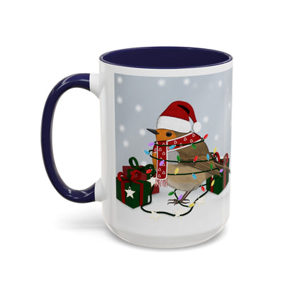 European Robin with Christmas Hat and Scarf Snow Bird Coffee Mug