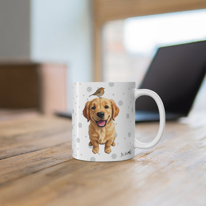 Golden Retriever Mug with Robin 11oz for Dog Lovers & Bird Watchers