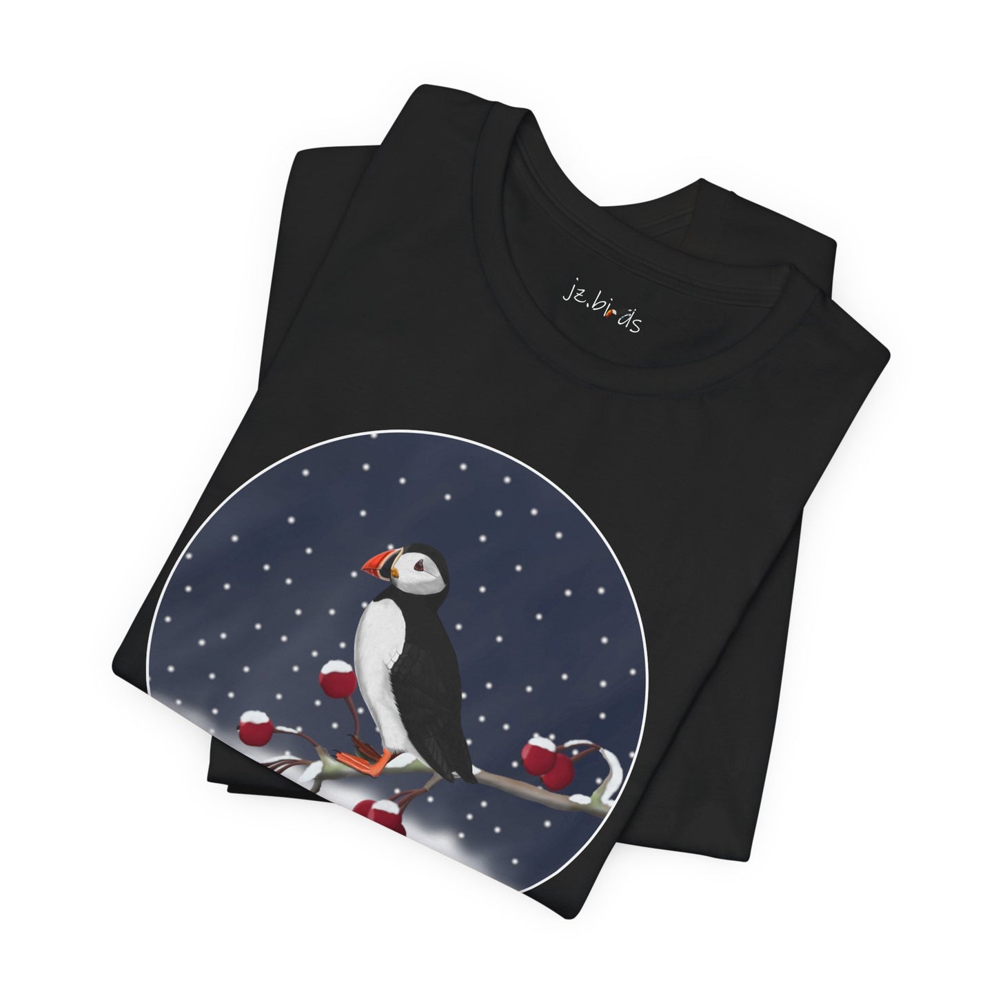 Puffin on a Winter Branch Birdwatcher Christmas Bird T-Shirt