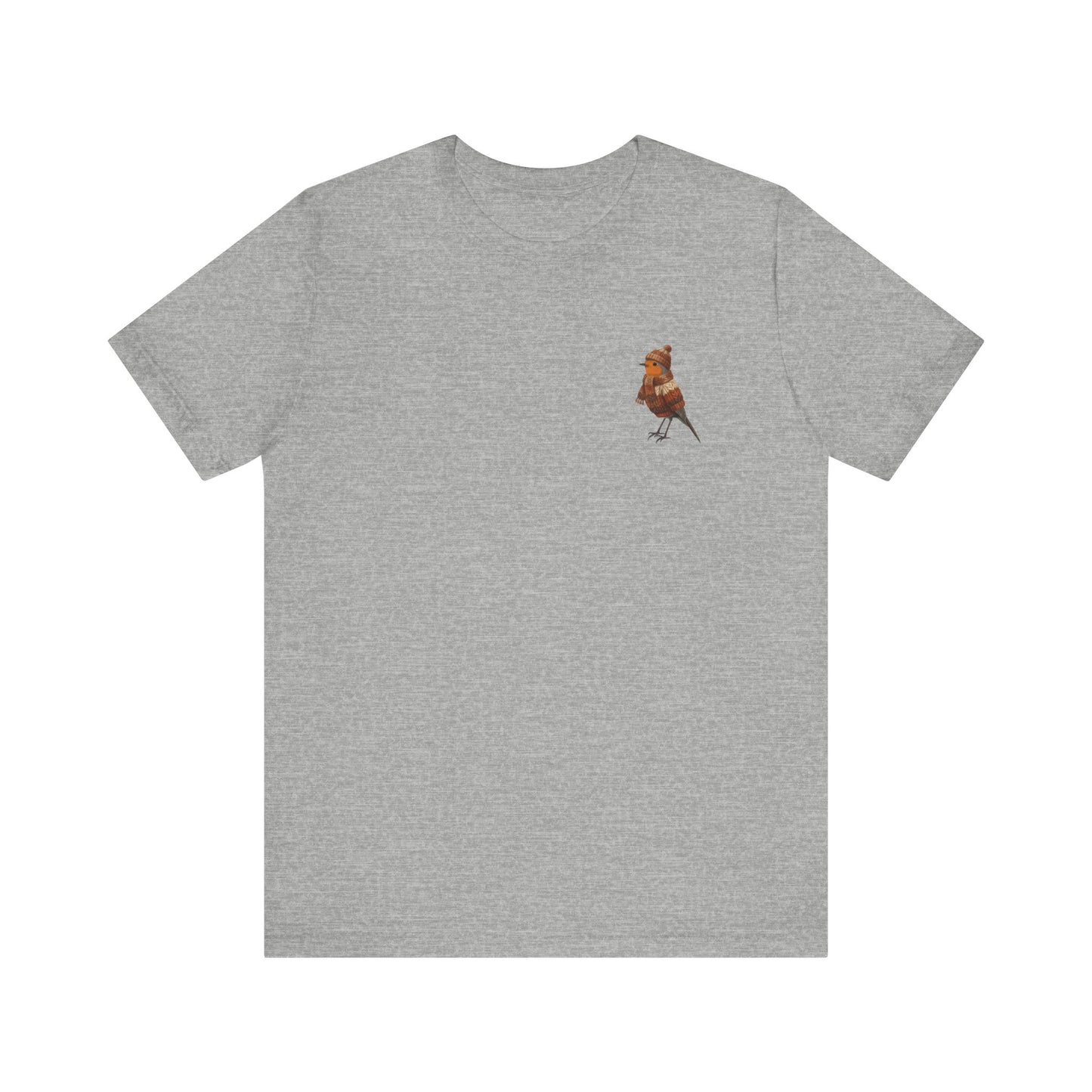 Rotkehlchen in Strick T-Shirt – Weiches Premium Shirt mit Winterlichem Vogelmotiv