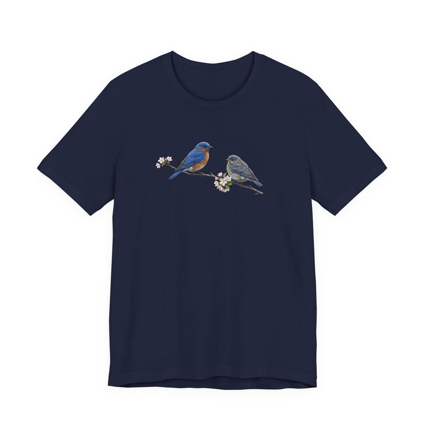 Eastern Bluebird & Fledgling T-Shirt | Spring Blossoms Unisex Graphic Tee