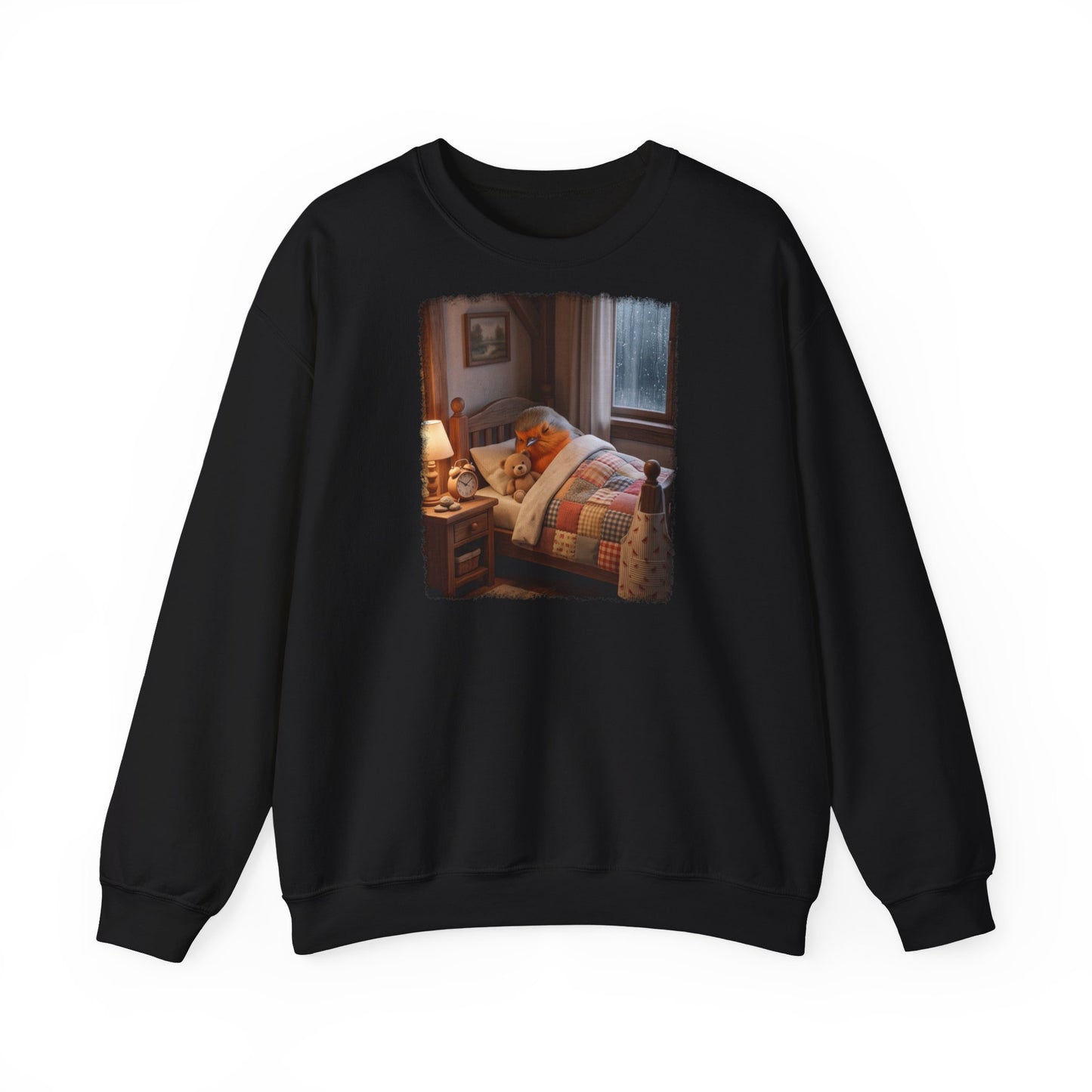 Süßes Rotkehlchen Sweatshirt im Bett mit Teddy | Kuscheliger Vogel Pullover für Langschläfer