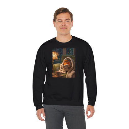 Gemütliches Rotkehlchen Sweatshirt mit Lese-Motiv | Süßer Vogel Pullover für Buchliebhaber