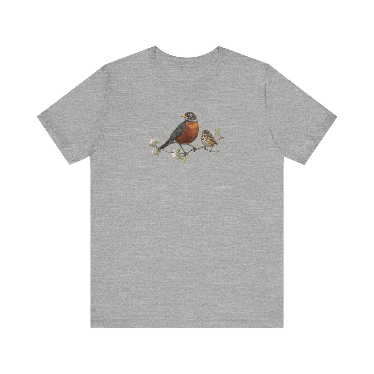American Robin & Fledgling T-Shirt | Spring Blossoms Unisex Graphic Tee