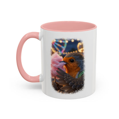 Rosi Rotkehlchen mit Zuckerwatte Keramiktasse – Kaffeebecher mit farbigem Henkel