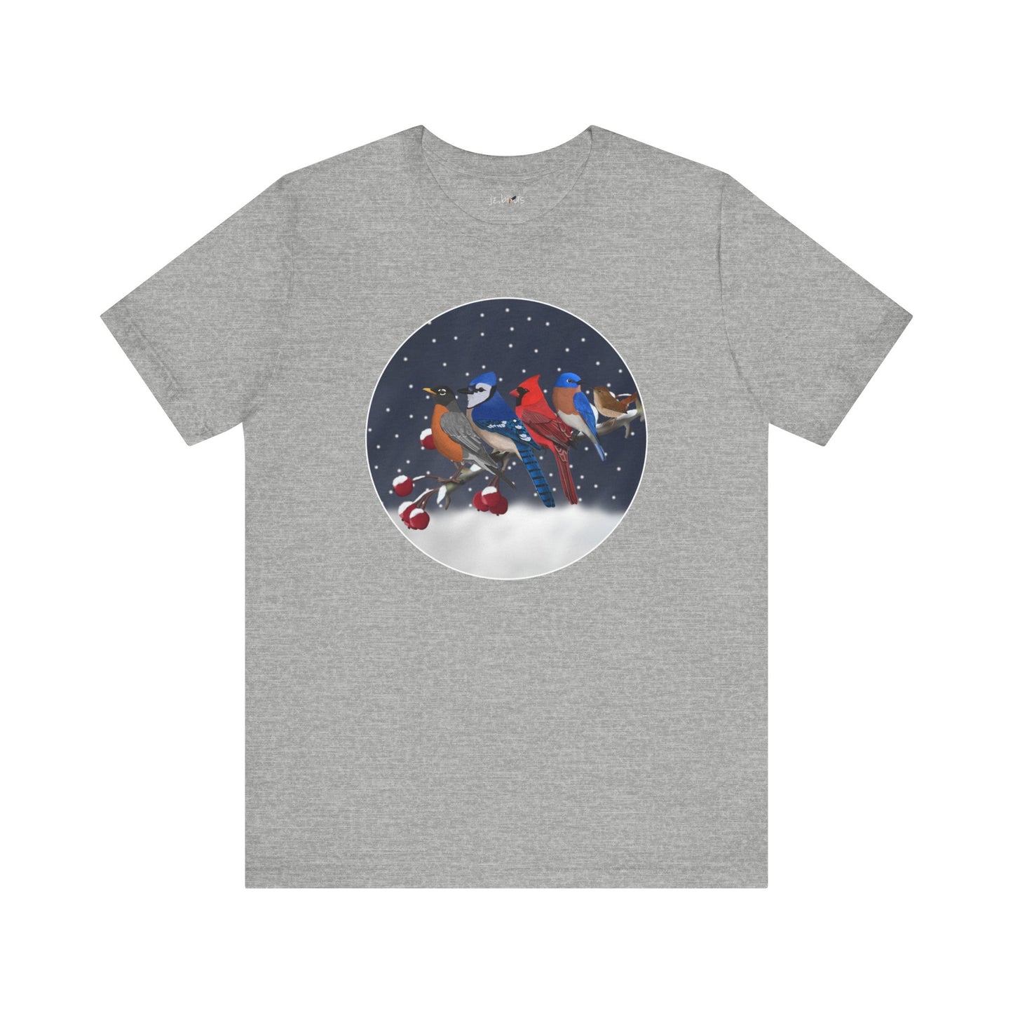 Blue Jay Robin Cardinal Bluebird Wren on a Winter Branch Birdwatcher Christmas Bird T-Shirt