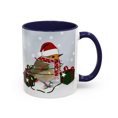 European Robin with Christmas Hat and Scarf Snow Bird Coffee Mug