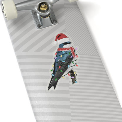 Tree Swallow with Fairy Lights Santa Claus Hat and Scarf Christmas Bird Sticker