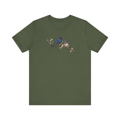 Barn Swallow & Fledgling T-Shirt | Spring Blossoms Unisex Graphic Tee