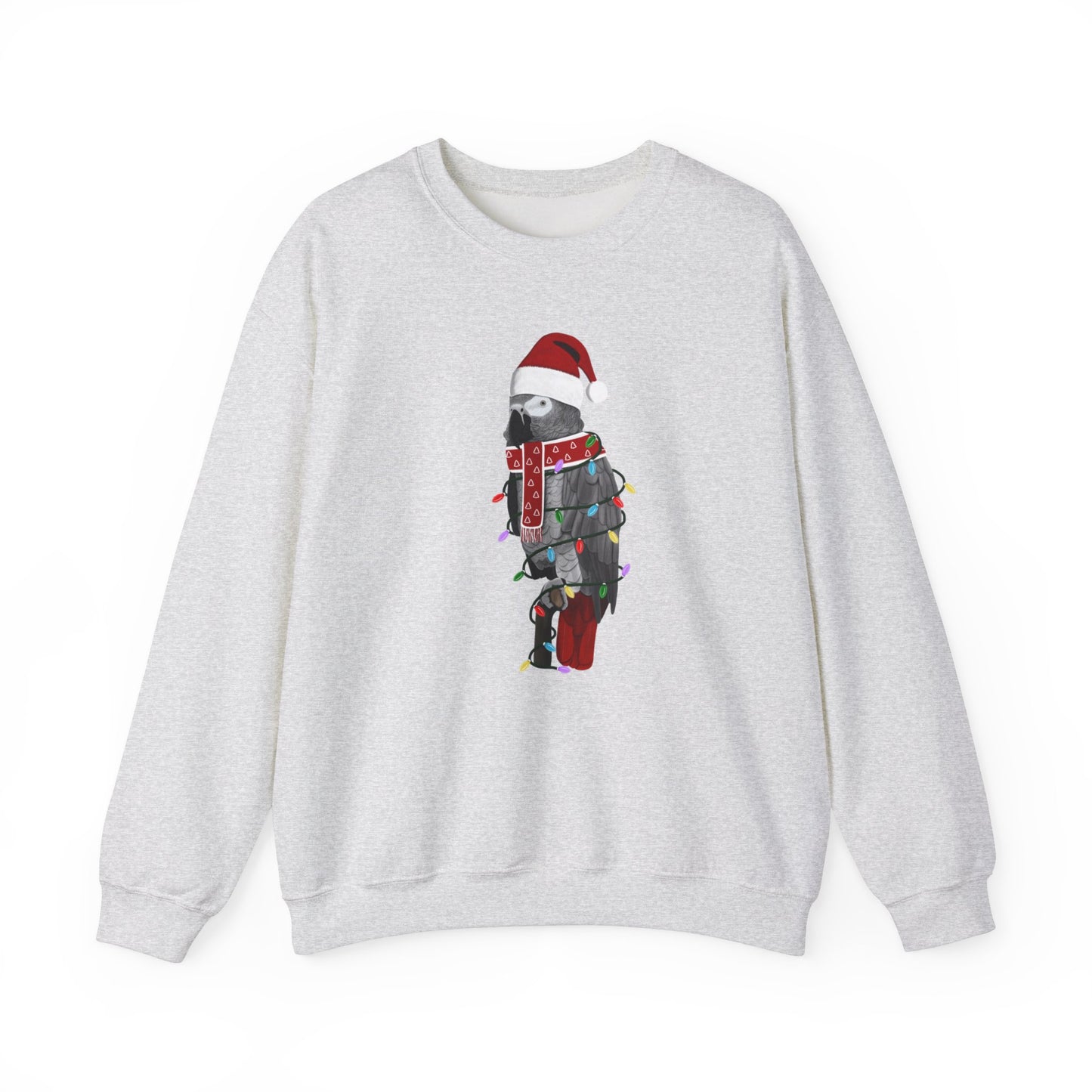 Grey Parrot with Fairy Lights Santa Claus Christmas Bird Sweatshirt