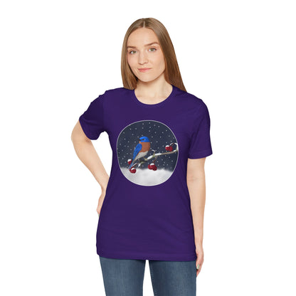 Bluebird on a Winter Branch Birdwatcher Christmas Bird T-Shirt