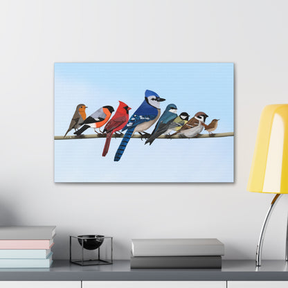 Backyard Birds Blue Jay Cardinal Wren Bird Canvas Gallery Wrap - jz.birds