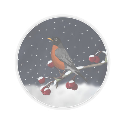 Robin on a Winter Branch Christmas Bird Sticker