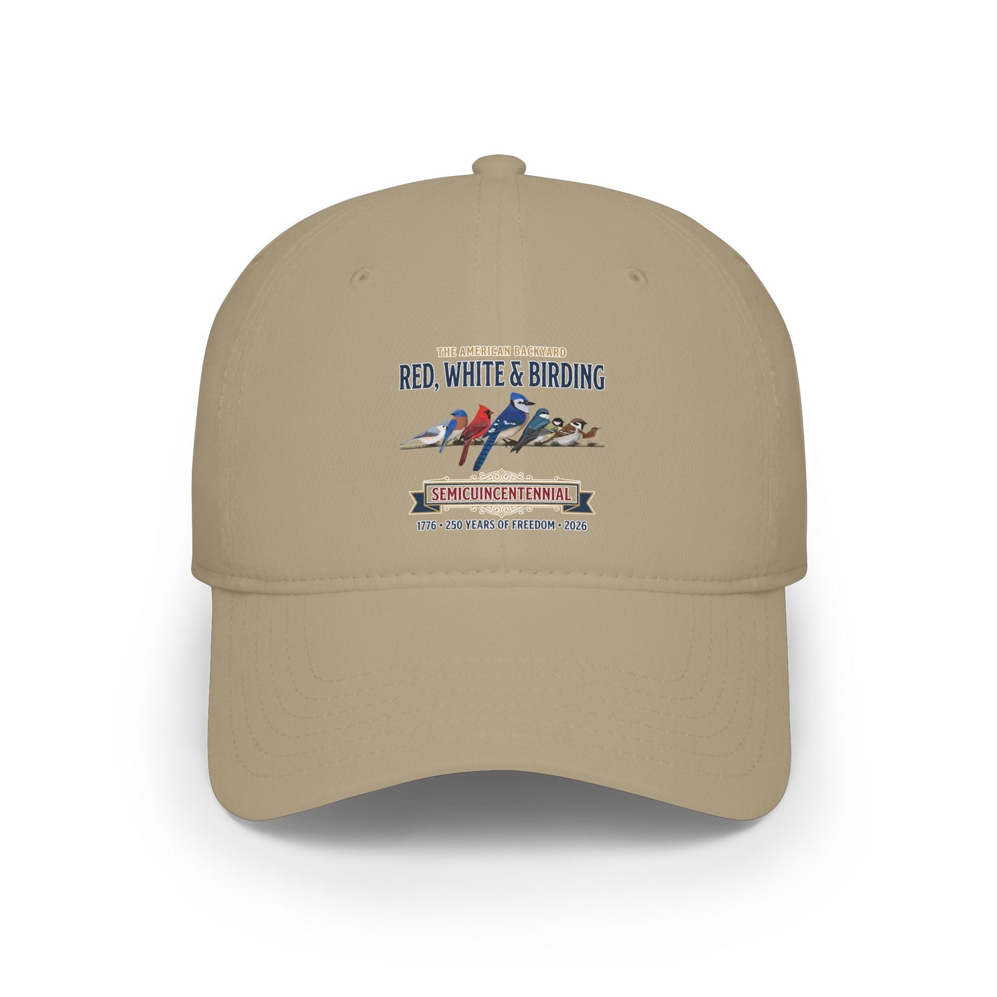 Red, White & Birding Branch Baseball Cap | Cardinal Blue Jay Bluebird 250th Anniversary Edition | jz.birds