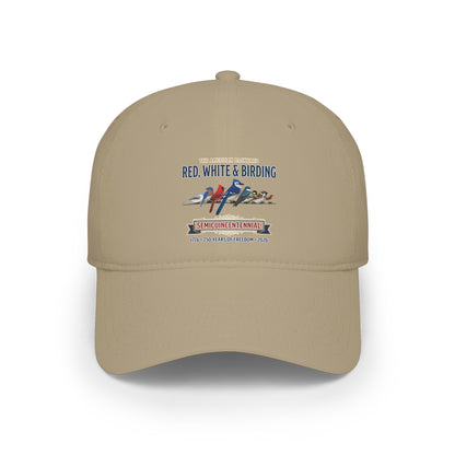 Red, White & Birding Branch Baseball Cap | Cardinal Blue Jay Bluebird 250th Anniversary Edition | jz.birds