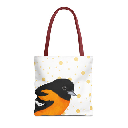 Baltimore Oriole Golden Dots Bird Tote Bag 16"x16" White