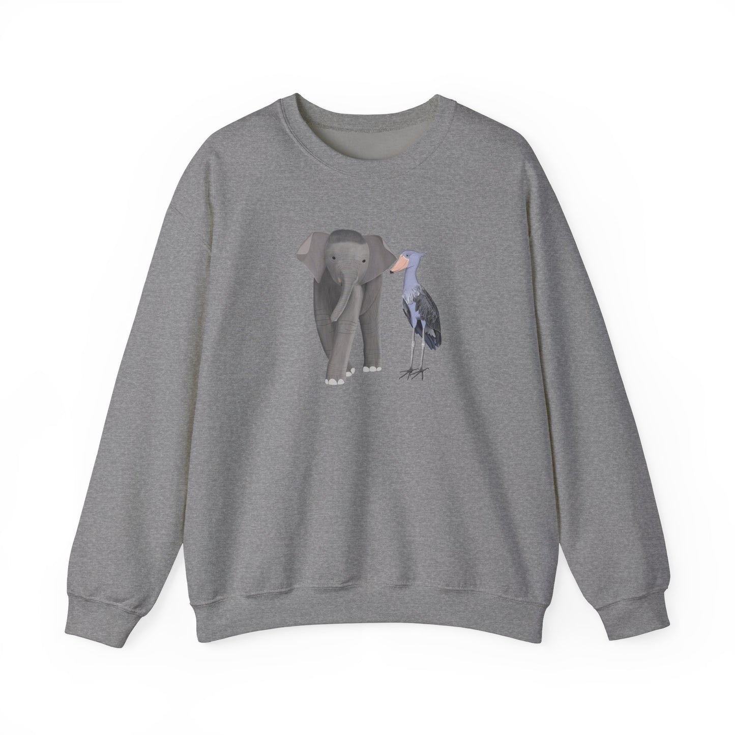 Elephant with Shoebill Bird Birding & Birdwatching Sweatshirt