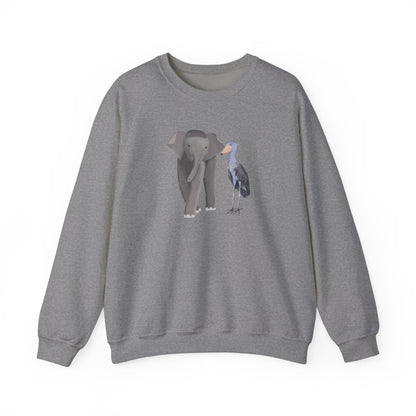 Elephant with Shoebill Bird Birding & Birdwatching Sweatshirt