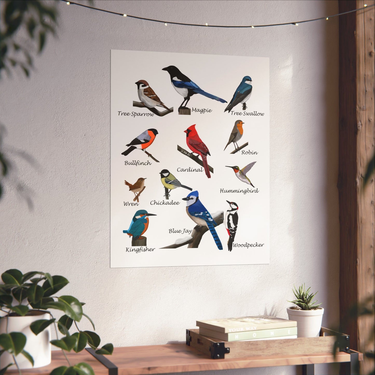 Backyard Birds Blue Jay Cardinal Hummingbird Matte Bird Poster