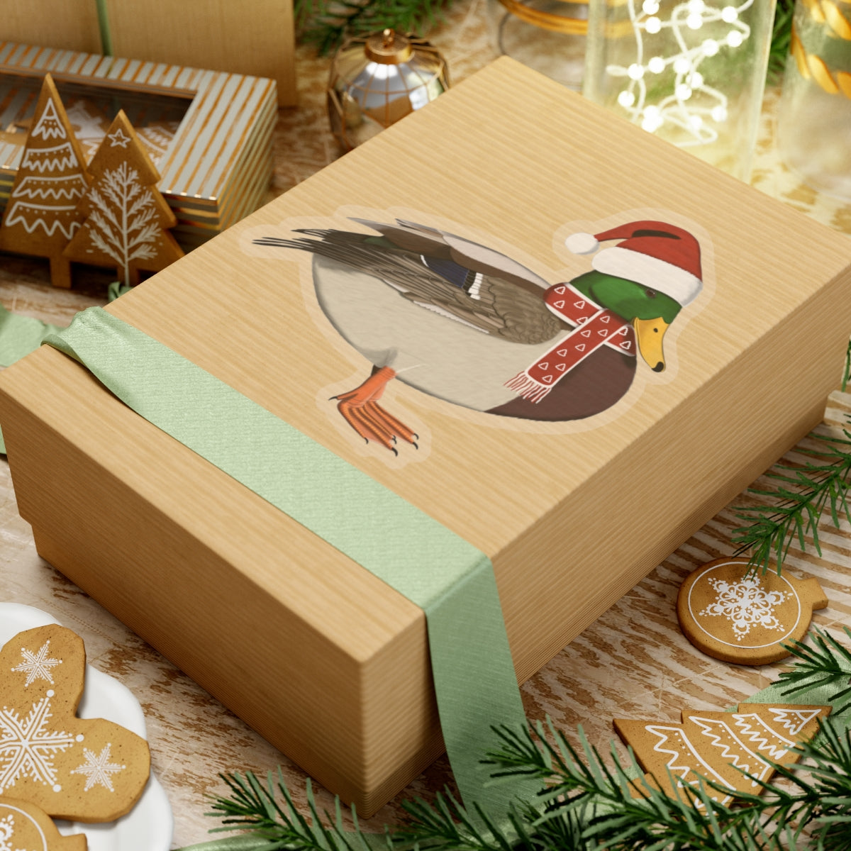 Mallard with Santa Claus Hat and Scarf Christmas Bird Sticker