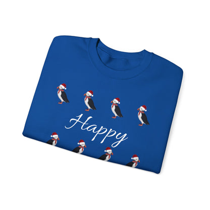 Puffin as Santa with Hat and Scarf Happy Holidays Birdwatcher Christmas Bird Sweatshirt