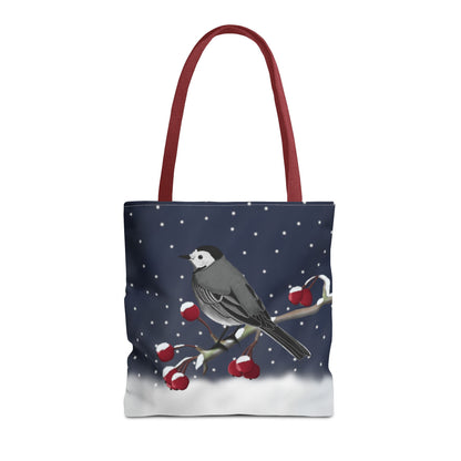 White Wagtail on a Winter Branch Christmas Bird Tote Bag 16"x16"