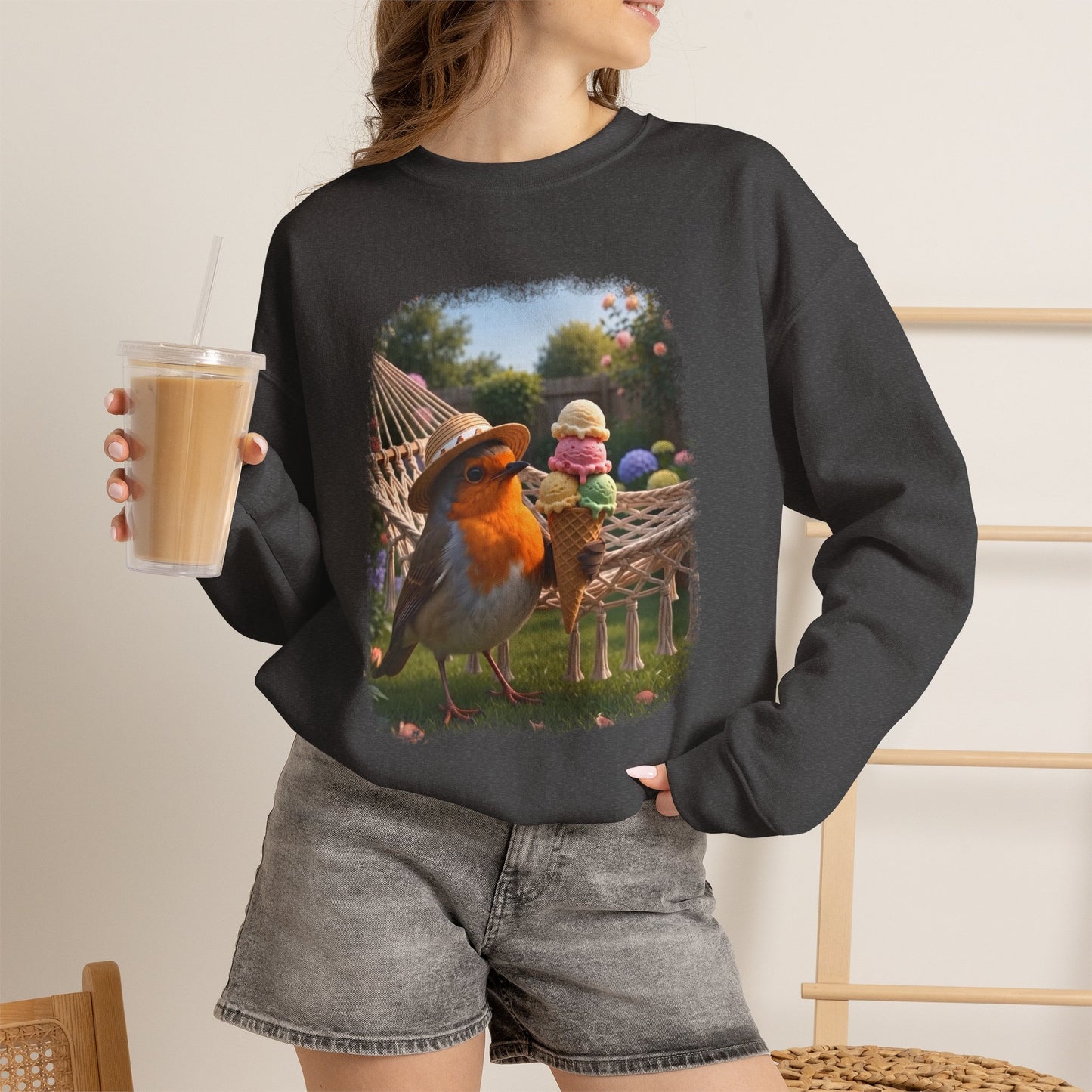 Robin Rosi Ice Cream Garden Premium Sweatshirt for Bird Lovers